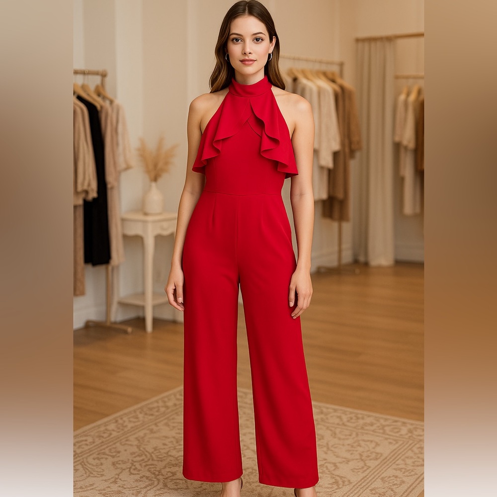 bebe Red Halter Jumpsuit
